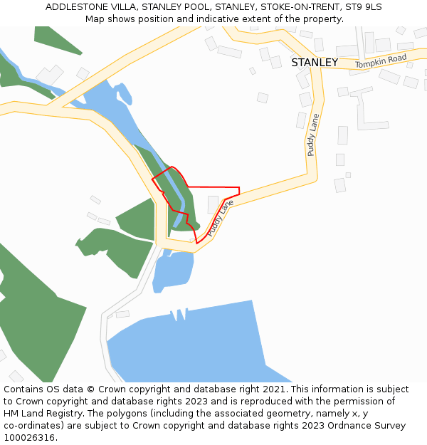 ADDLESTONE VILLA, STANLEY POOL, STANLEY, STOKE-ON-TRENT, ST9 9LS: Location map and indicative extent of plot