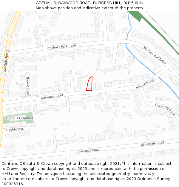 ADELMUIR, OAKWOOD ROAD, BURGESS HILL, RH15 0HU: Location map and indicative extent of plot