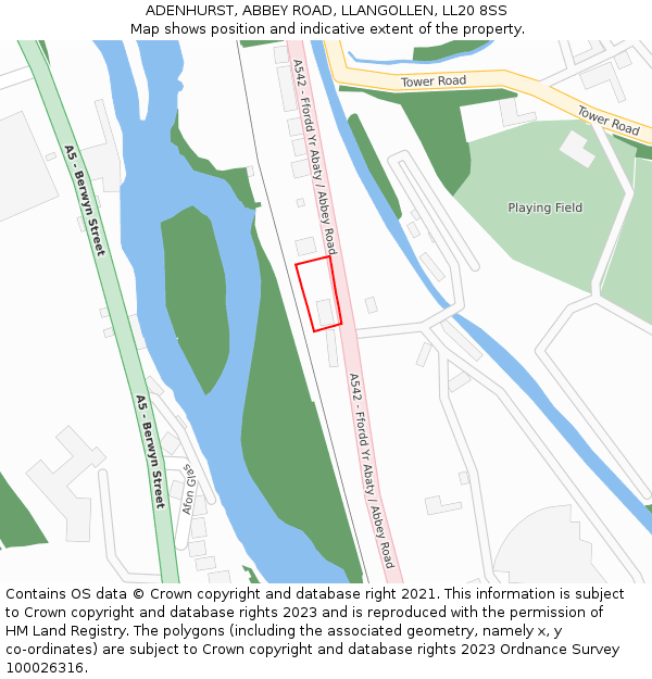 ADENHURST, ABBEY ROAD, LLANGOLLEN, LL20 8SS: Location map and indicative extent of plot
