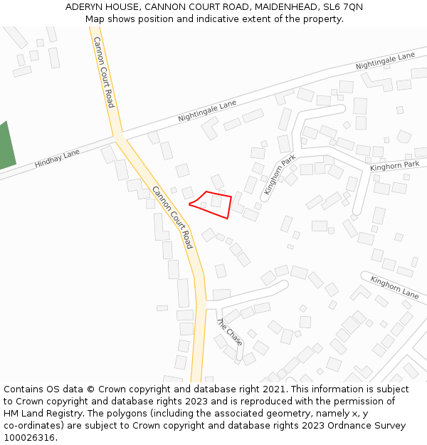 ADERYN HOUSE, CANNON COURT ROAD, MAIDENHEAD, SL6 7QN: Location map and indicative extent of plot