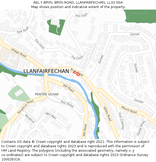 AEL Y BRYN, BRYN ROAD, LLANFAIRFECHAN, LL33 0SA: Location map and indicative extent of plot