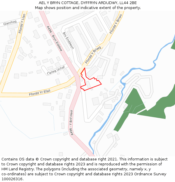 AEL Y BRYN COTTAGE, DYFFRYN ARDUDWY, LL44 2BE: Location map and indicative extent of plot