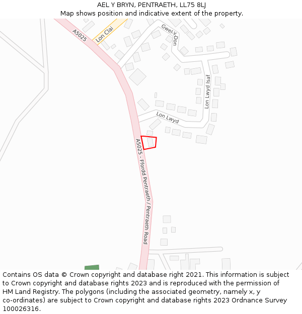 AEL Y BRYN, PENTRAETH, LL75 8LJ: Location map and indicative extent of plot