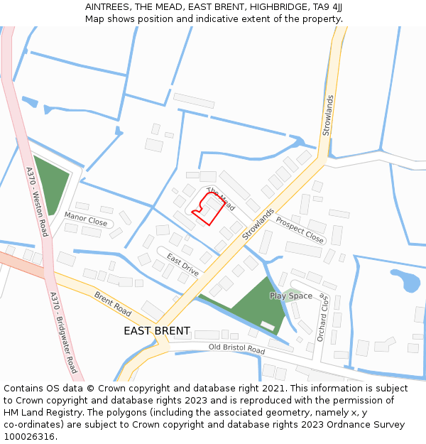 AINTREES, THE MEAD, EAST BRENT, HIGHBRIDGE, TA9 4JJ: Location map and indicative extent of plot
