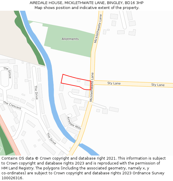 AIREDALE HOUSE, MICKLETHWAITE LANE, BINGLEY, BD16 3HP: Location map and indicative extent of plot