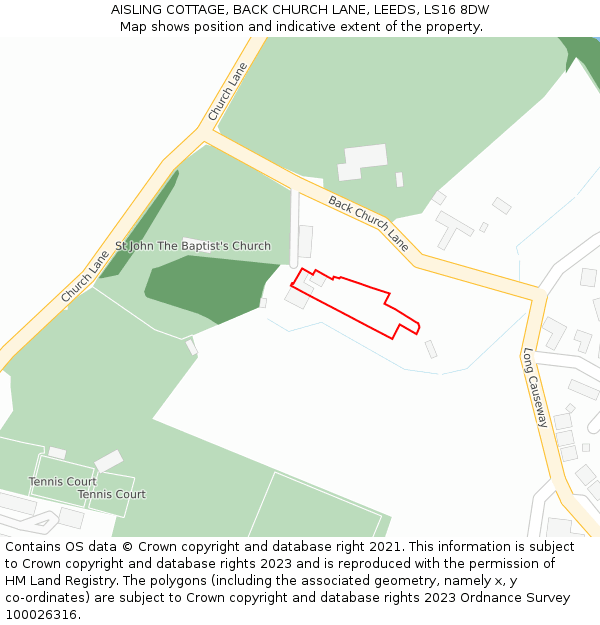 AISLING COTTAGE, BACK CHURCH LANE, LEEDS, LS16 8DW: Location map and indicative extent of plot