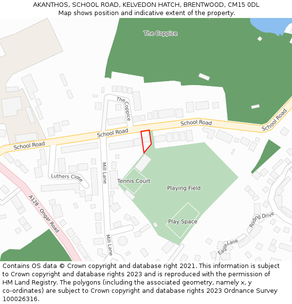 AKANTHOS, SCHOOL ROAD, KELVEDON HATCH, BRENTWOOD, CM15 0DL: Location map and indicative extent of plot