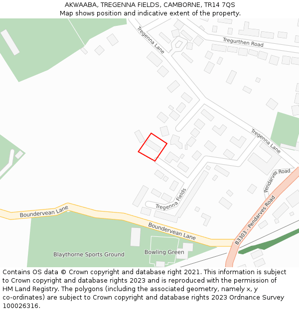 AKWAABA, TREGENNA FIELDS, CAMBORNE, TR14 7QS: Location map and indicative extent of plot