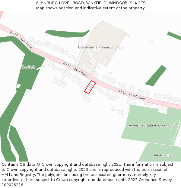 ALANBURY, LOVEL ROAD, WINKFIELD, WINDSOR, SL4 2ES: Location map and indicative extent of plot