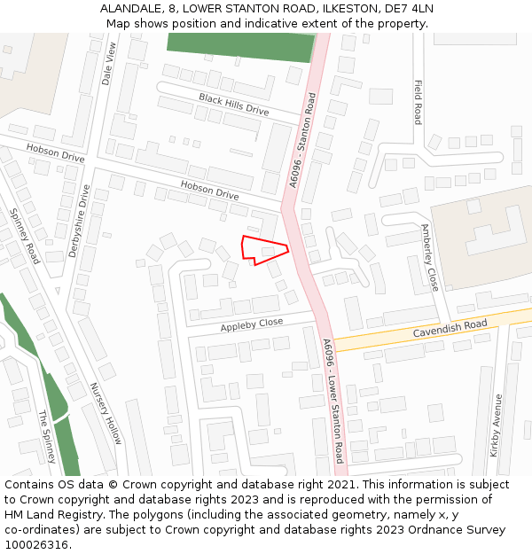 ALANDALE, 8, LOWER STANTON ROAD, ILKESTON, DE7 4LN: Location map and indicative extent of plot