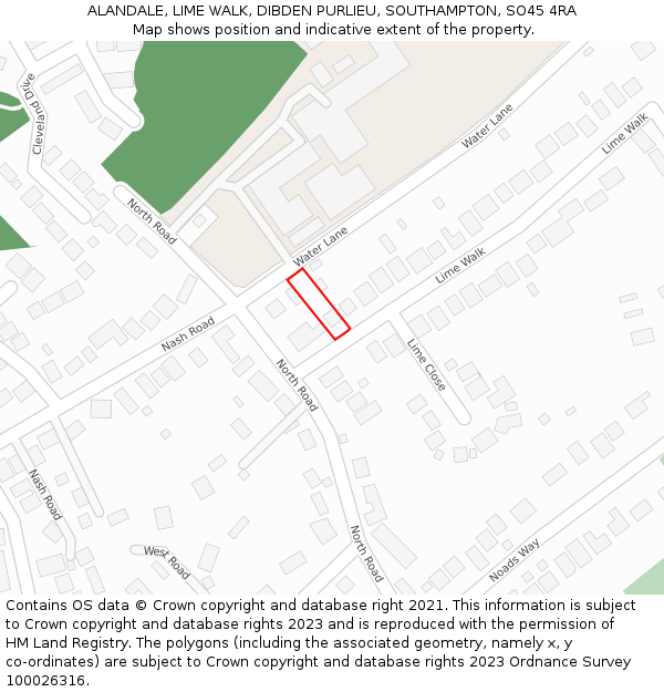 ALANDALE, LIME WALK, DIBDEN PURLIEU, SOUTHAMPTON, SO45 4RA: Location map and indicative extent of plot