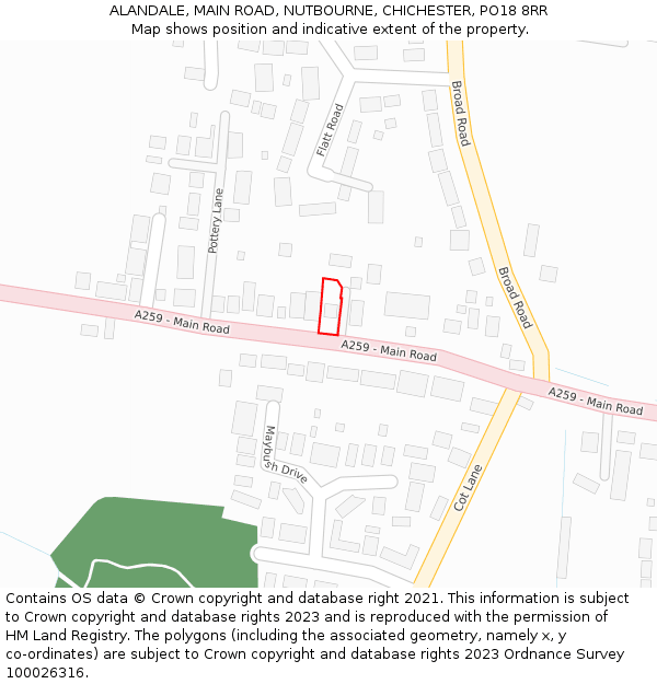ALANDALE, MAIN ROAD, NUTBOURNE, CHICHESTER, PO18 8RR: Location map and indicative extent of plot