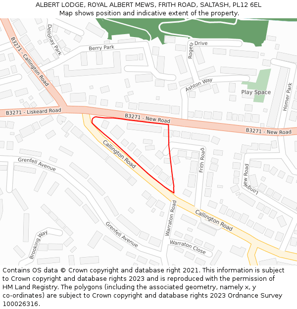 ALBERT LODGE, ROYAL ALBERT MEWS, FRITH ROAD, SALTASH, PL12 6EL: Location map and indicative extent of plot