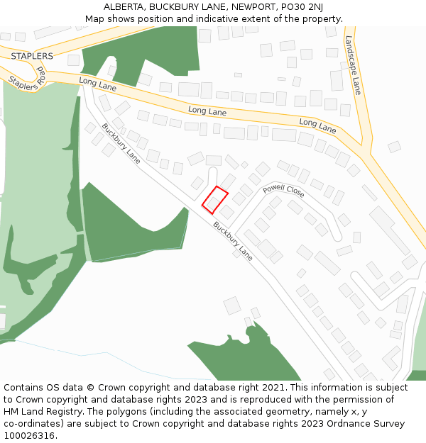 ALBERTA, BUCKBURY LANE, NEWPORT, PO30 2NJ: Location map and indicative extent of plot