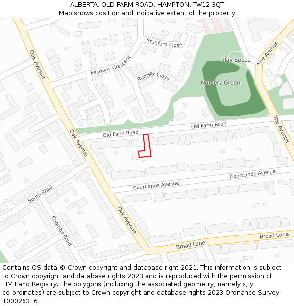 ALBERTA, OLD FARM ROAD, HAMPTON, TW12 3QT: Location map and indicative extent of plot