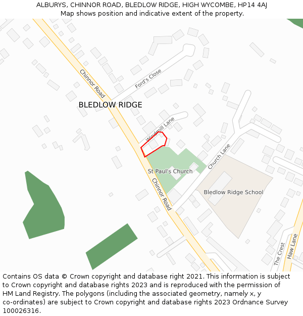 ALBURYS, CHINNOR ROAD, BLEDLOW RIDGE, HIGH WYCOMBE, HP14 4AJ: Location map and indicative extent of plot