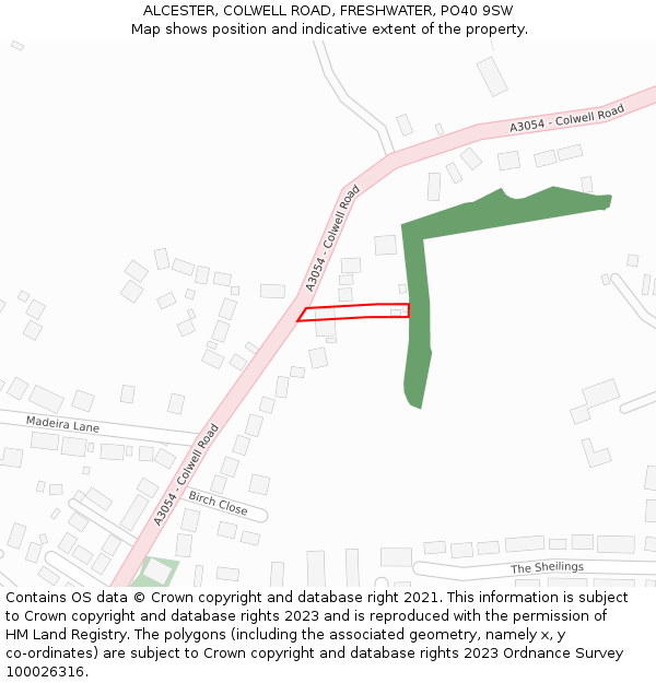 ALCESTER, COLWELL ROAD, FRESHWATER, PO40 9SW: Location map and indicative extent of plot