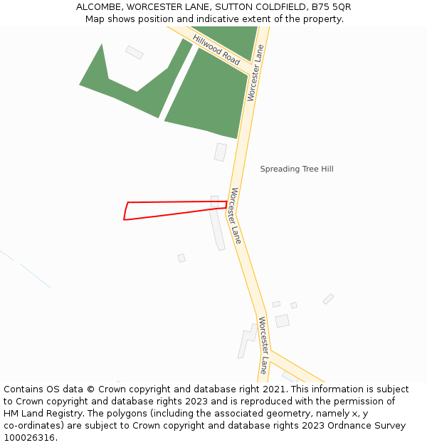 ALCOMBE, WORCESTER LANE, SUTTON COLDFIELD, B75 5QR: Location map and indicative extent of plot