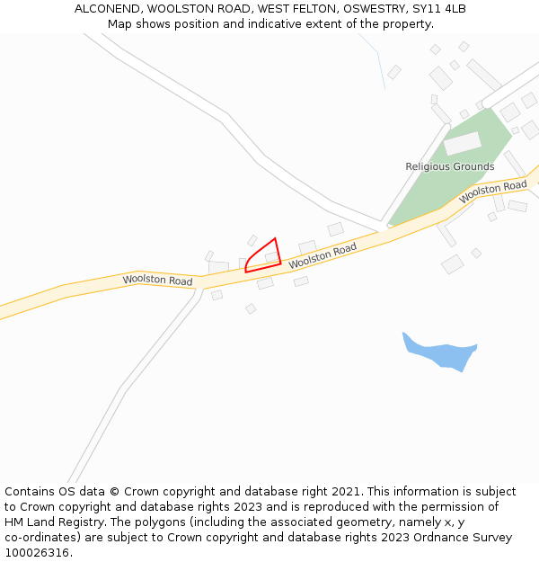 ALCONEND, WOOLSTON ROAD, WEST FELTON, OSWESTRY, SY11 4LB: Location map and indicative extent of plot