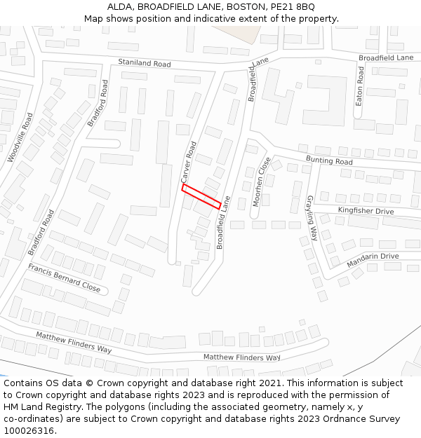 ALDA, BROADFIELD LANE, BOSTON, PE21 8BQ: Location map and indicative extent of plot