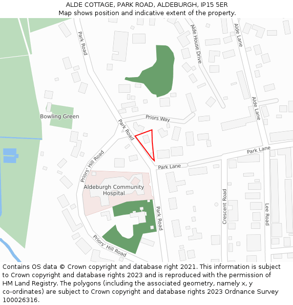 ALDE COTTAGE, PARK ROAD, ALDEBURGH, IP15 5ER: Location map and indicative extent of plot