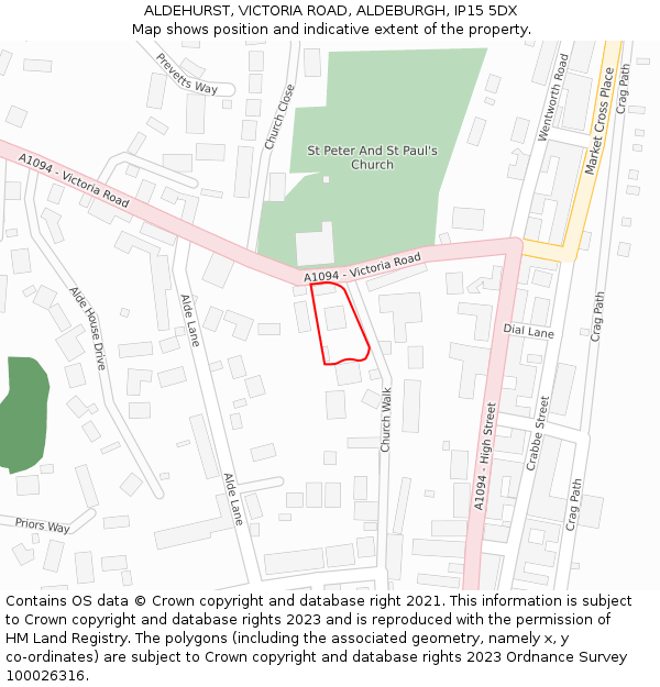 ALDEHURST, VICTORIA ROAD, ALDEBURGH, IP15 5DX: Location map and indicative extent of plot
