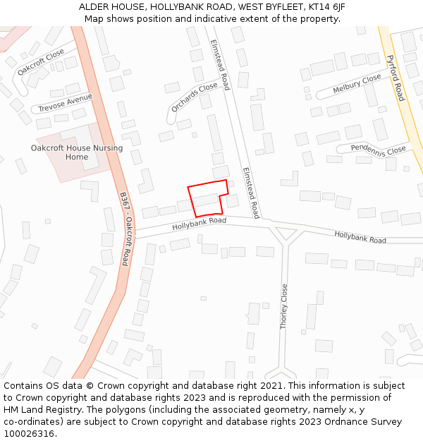 ALDER HOUSE, HOLLYBANK ROAD, WEST BYFLEET, KT14 6JF: Location map and indicative extent of plot