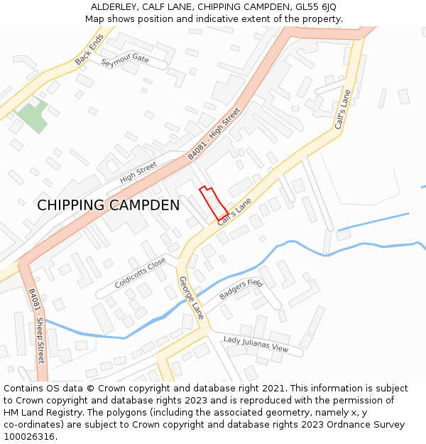 ALDERLEY, CALF LANE, CHIPPING CAMPDEN, GL55 6JQ: Location map and indicative extent of plot