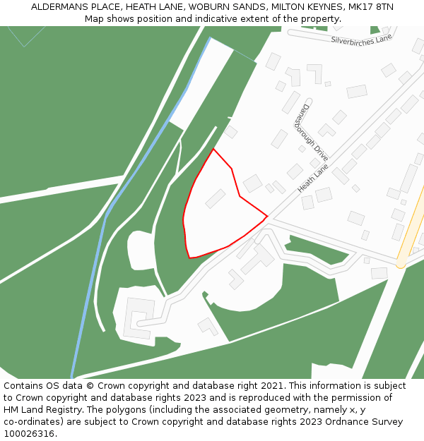 ALDERMANS PLACE, HEATH LANE, WOBURN SANDS, MILTON KEYNES, MK17 8TN: Location map and indicative extent of plot