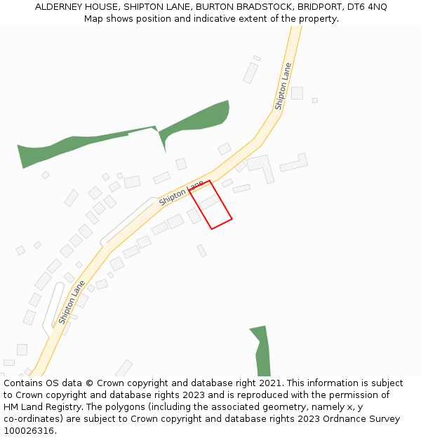 ALDERNEY HOUSE, SHIPTON LANE, BURTON BRADSTOCK, BRIDPORT, DT6 4NQ: Location map and indicative extent of plot