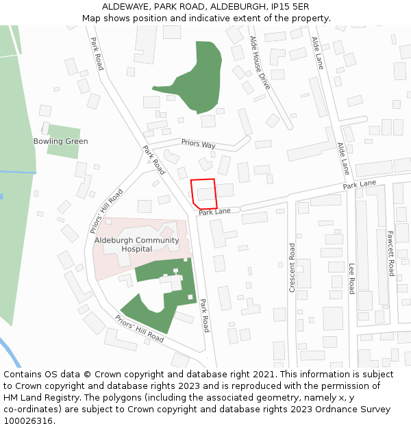 ALDEWAYE, PARK ROAD, ALDEBURGH, IP15 5ER: Location map and indicative extent of plot