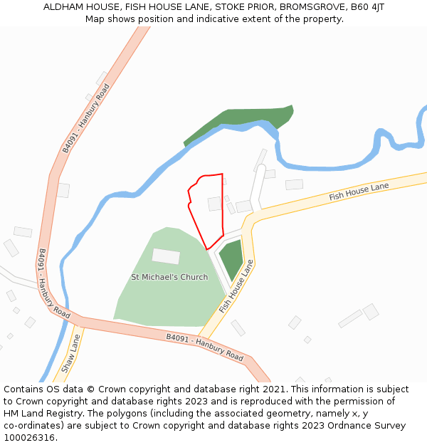 ALDHAM HOUSE, FISH HOUSE LANE, STOKE PRIOR, BROMSGROVE, B60 4JT: Location map and indicative extent of plot