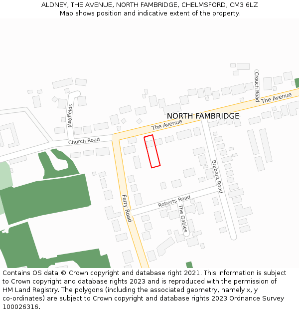 ALDNEY, THE AVENUE, NORTH FAMBRIDGE, CHELMSFORD, CM3 6LZ: Location map and indicative extent of plot