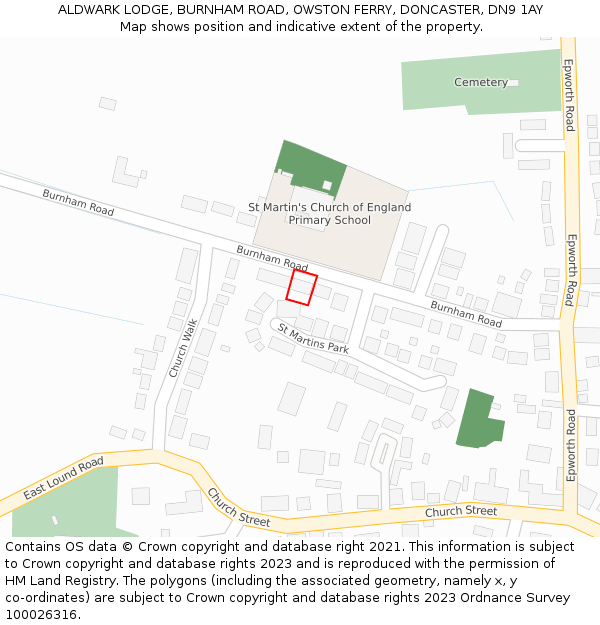 ALDWARK LODGE, BURNHAM ROAD, OWSTON FERRY, DONCASTER, DN9 1AY: Location map and indicative extent of plot