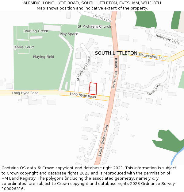 ALEMBIC, LONG HYDE ROAD, SOUTH LITTLETON, EVESHAM, WR11 8TH: Location map and indicative extent of plot