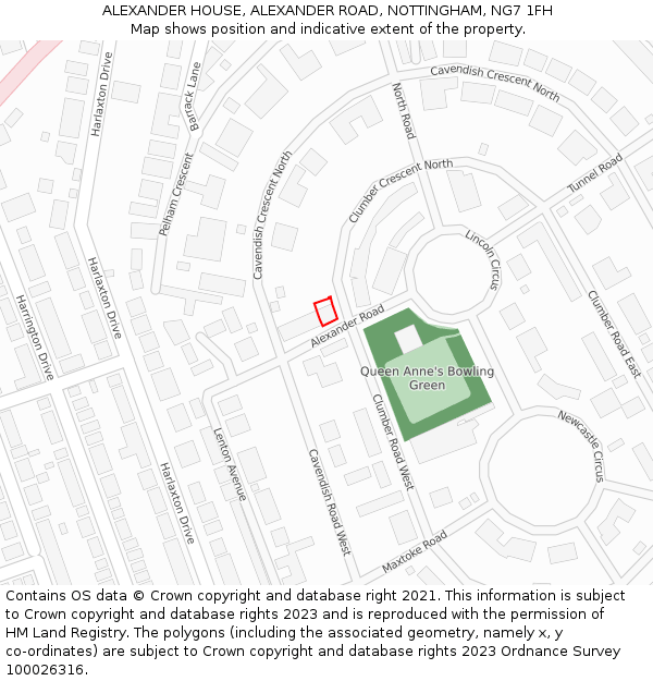 ALEXANDER HOUSE, ALEXANDER ROAD, NOTTINGHAM, NG7 1FH: Location map and indicative extent of plot