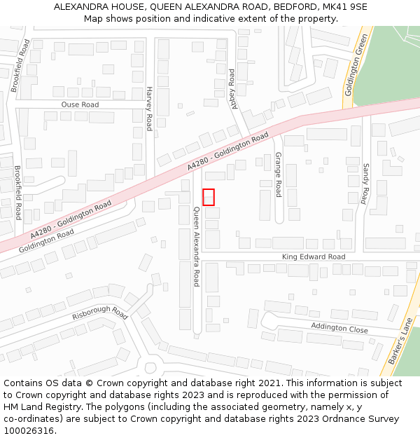 ALEXANDRA HOUSE, QUEEN ALEXANDRA ROAD, BEDFORD, MK41 9SE: Location map and indicative extent of plot