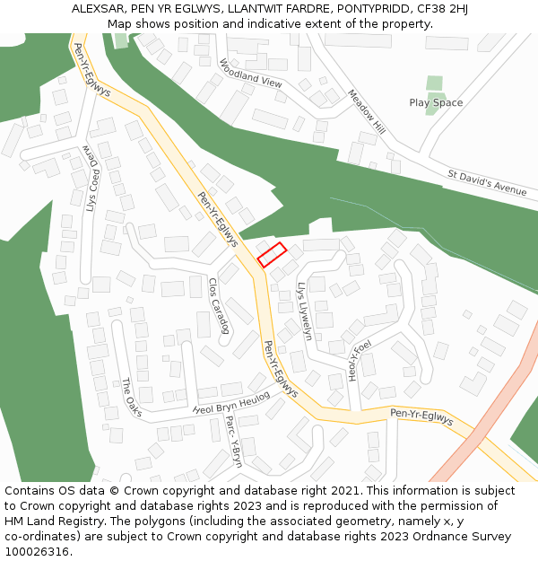 ALEXSAR, PEN YR EGLWYS, LLANTWIT FARDRE, PONTYPRIDD, CF38 2HJ: Location map and indicative extent of plot