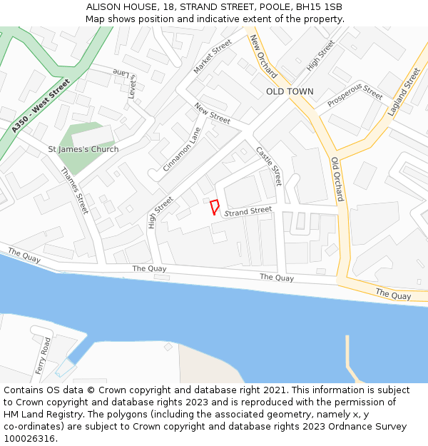 ALISON HOUSE, 18, STRAND STREET, POOLE, BH15 1SB: Location map and indicative extent of plot