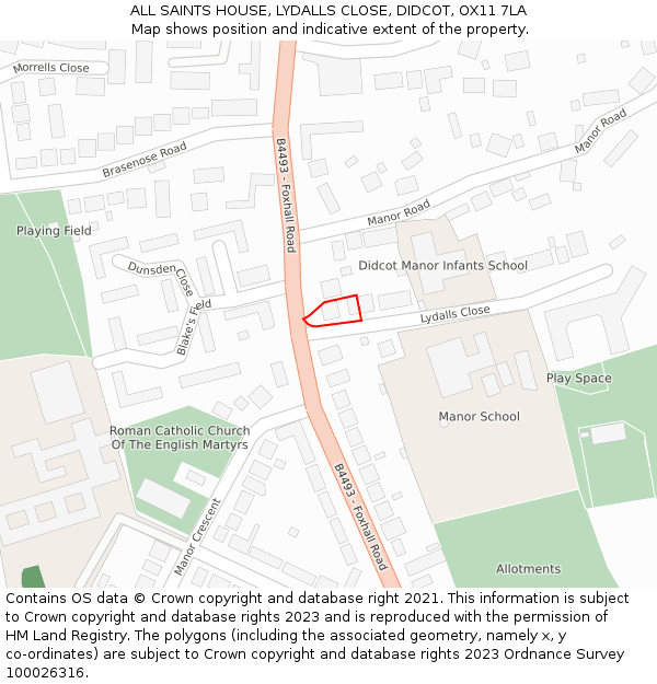 ALL SAINTS HOUSE, LYDALLS CLOSE, DIDCOT, OX11 7LA: Location map and indicative extent of plot