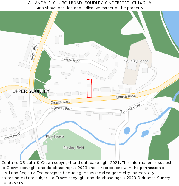 ALLANDALE, CHURCH ROAD, SOUDLEY, CINDERFORD, GL14 2UA: Location map and indicative extent of plot