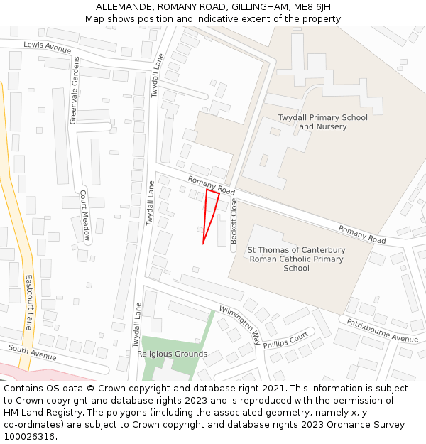 ALLEMANDE, ROMANY ROAD, GILLINGHAM, ME8 6JH: Location map and indicative extent of plot