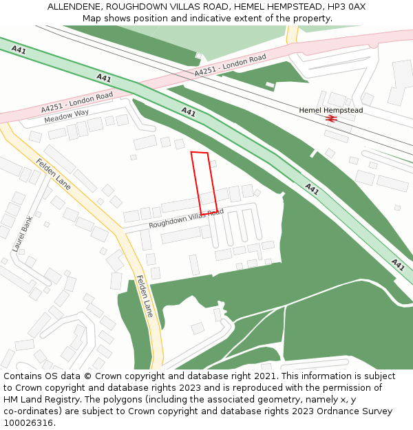 ALLENDENE, ROUGHDOWN VILLAS ROAD, HEMEL HEMPSTEAD, HP3 0AX: Location map and indicative extent of plot