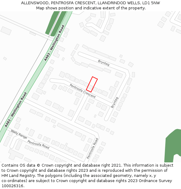 ALLENSWOOD, PENTROSFA CRESCENT, LLANDRINDOD WELLS, LD1 5NW: Location map and indicative extent of plot