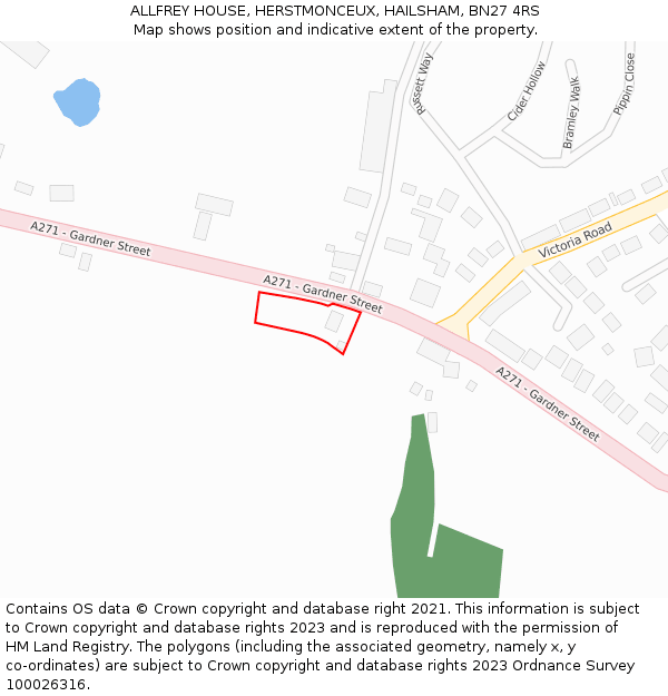 ALLFREY HOUSE, HERSTMONCEUX, HAILSHAM, BN27 4RS: Location map and indicative extent of plot