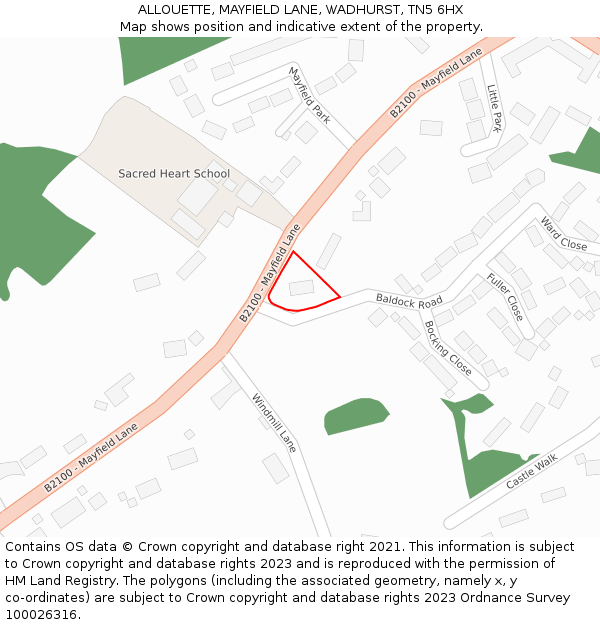 ALLOUETTE, MAYFIELD LANE, WADHURST, TN5 6HX: Location map and indicative extent of plot