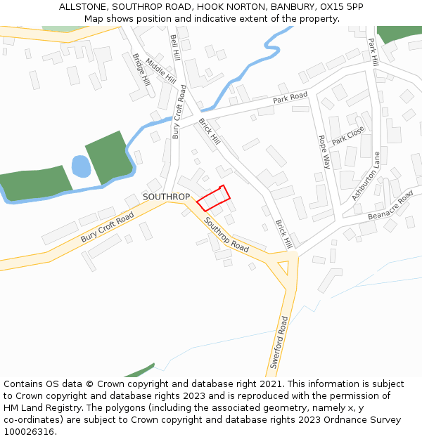 ALLSTONE, SOUTHROP ROAD, HOOK NORTON, BANBURY, OX15 5PP: Location map and indicative extent of plot