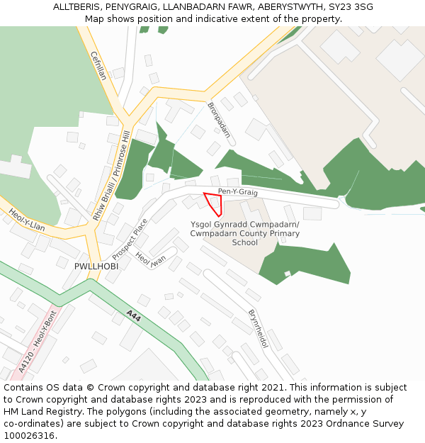 ALLTBERIS, PENYGRAIG, LLANBADARN FAWR, ABERYSTWYTH, SY23 3SG: Location map and indicative extent of plot