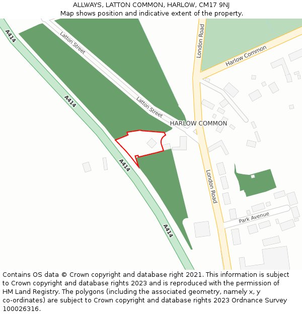 ALLWAYS, LATTON COMMON, HARLOW, CM17 9NJ: Location map and indicative extent of plot
