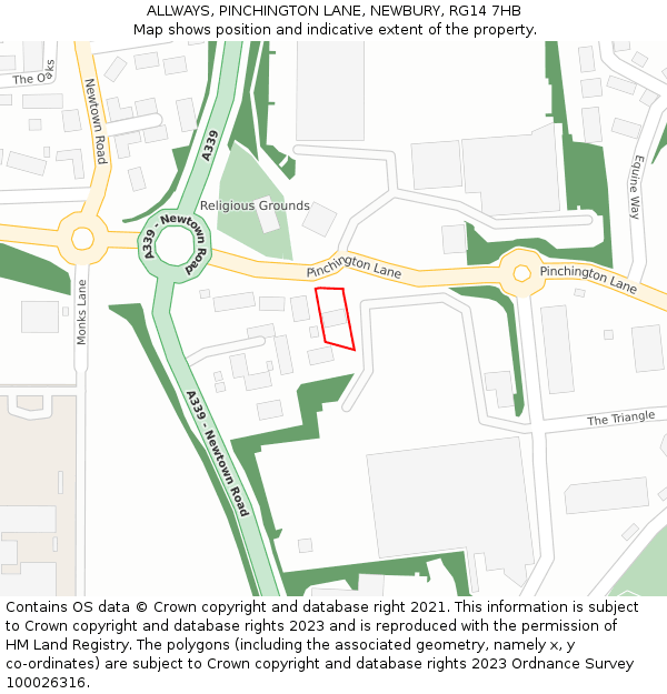 ALLWAYS, PINCHINGTON LANE, NEWBURY, RG14 7HB: Location map and indicative extent of plot